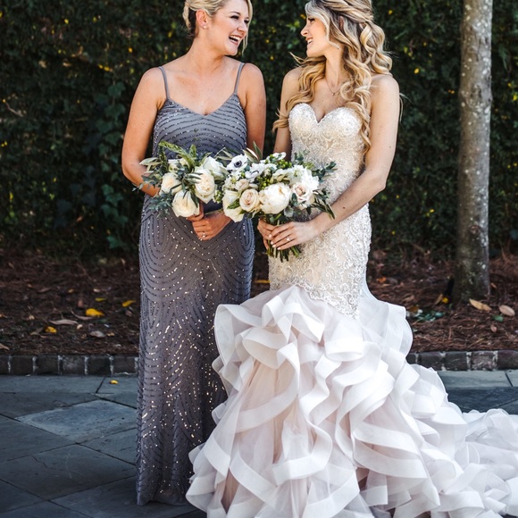 Adrianna Papell Art Deco beaded Blouson Gown size 6 in color Dusty Blue. - Picture 4 of 9